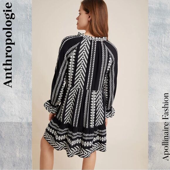Anthropologie Dominique Tunic Dress in Black White Patterns Medium New - Picture 4 of 8